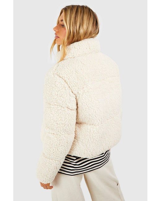 Boohoo White Teddy Puffer Jacket