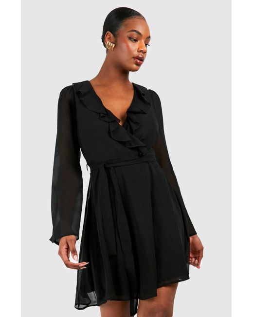 Ruffle detail best sale wrap skater dress