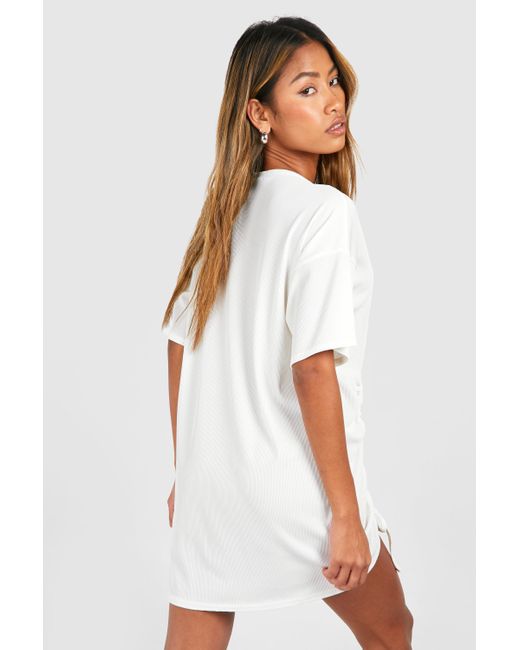 Rib Ruched Mini T-Shirt Dress Boohoo de color White