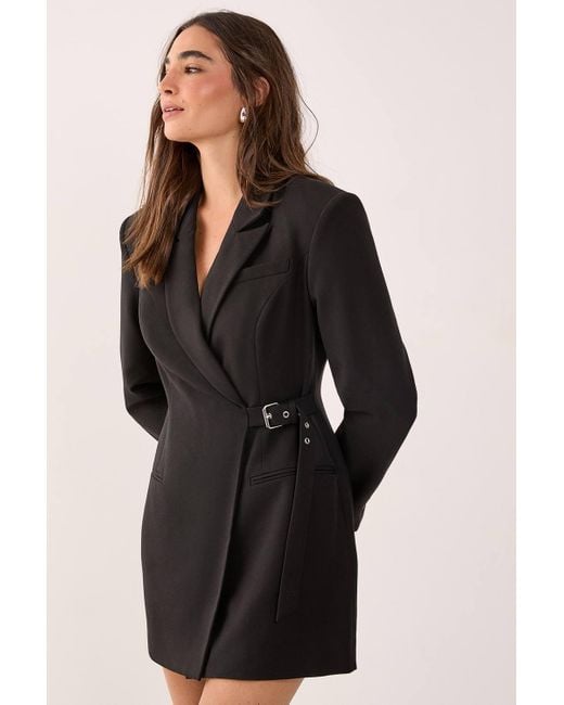 Nasty Gal Women's Black Tailored Belted Shoulder Pad Blazer Dress
