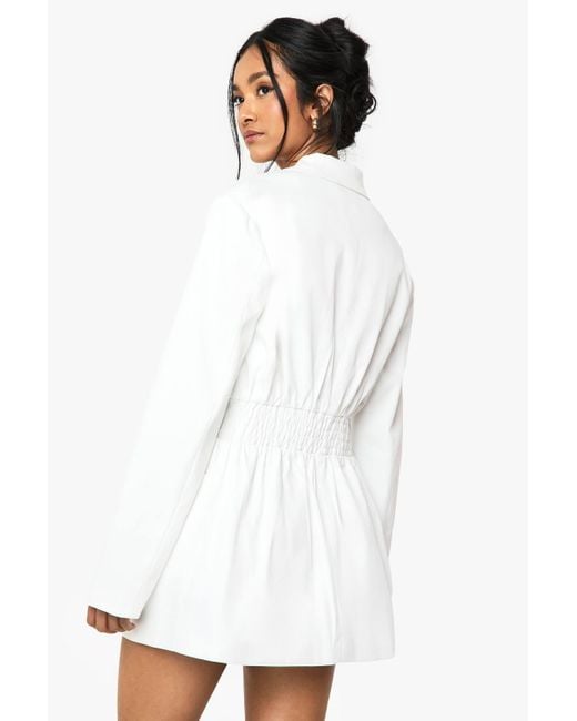 Boohoo White Tailored Ruched Cinched Waist Blazer Dress