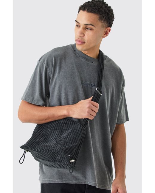 BoohooMAN Cord Sling Bag in Gray für Herren