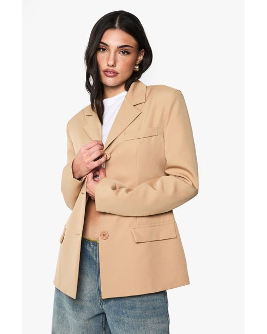 Boohoo Natural Button Down Tailored Blazer