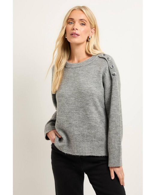 Wallis Petite Pointelle Sleeve Button Detail Sweater In Gray Lyst wallis-petite-pointelle-sleeve-button-detail-sweater-in-gray-lyst