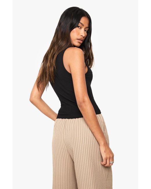 Boohoo Black Basics Rib Scoop Neck Racer Back Vest Top