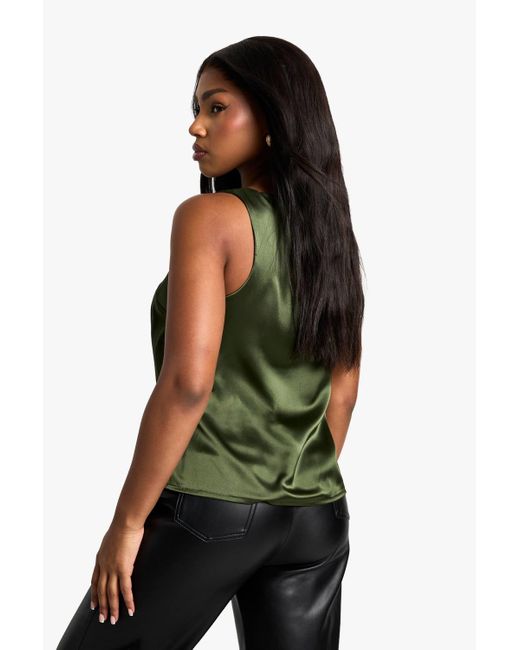 Boohoo Green Basic Satin Scoop Neck Cami