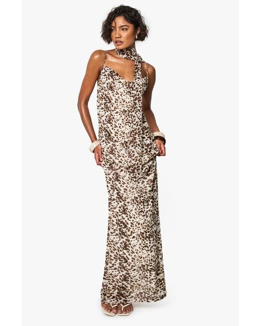 boohoo dinner dresses Buy Boohoo Floral Halterneck Chain Detail Maxi Dress In Green