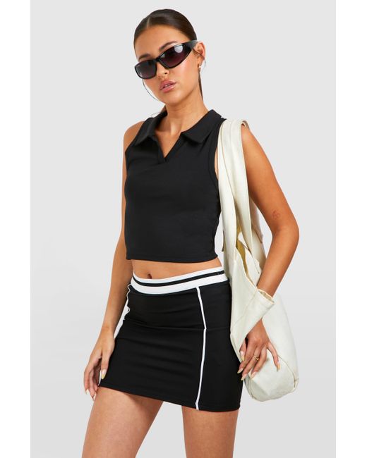 Boohoo White Active Fabric Contrast Waistband Piping Skirt