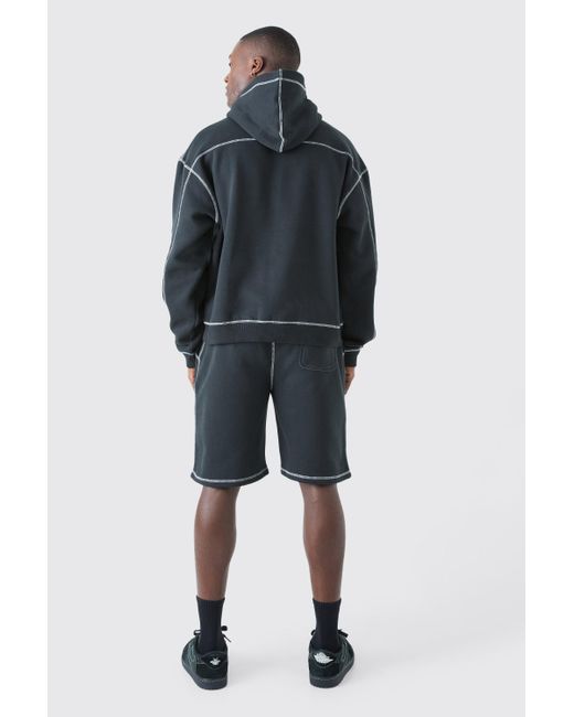 BoohooMAN Oversized Boxy Man Contrast Stitch Hoodie in Blue für Herren