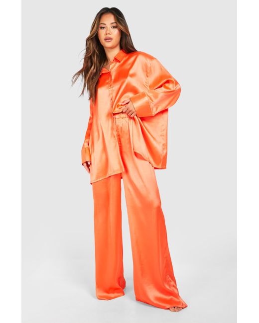 Orange Oversized Pyjama Set Boohoo