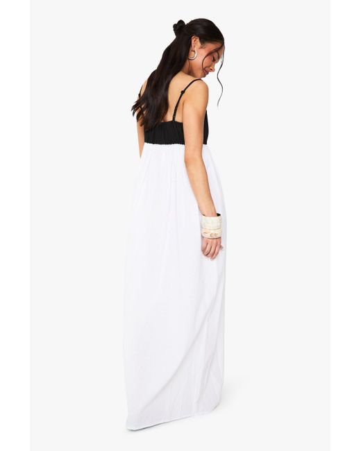 Vestido Maxi Holgado De Lino En Contraste Boohoo de color White