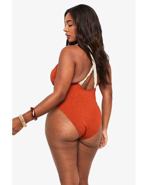 Boohoo Orange Plus Macrame Strap Swimsuit