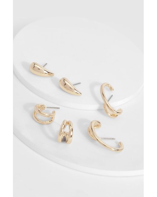 Boohoo Natural Abstract Three Pack Earrings