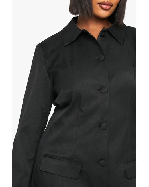 Plus Button Down Collared Tailored Dress Boohoo de color Black