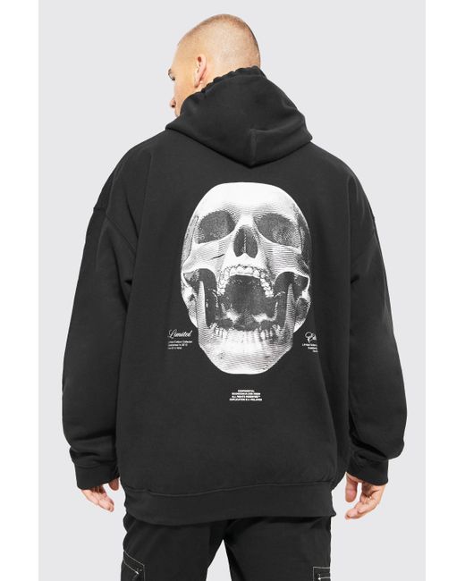 BoohooMAN Black Oversized Skull Graphic Hoodie for men