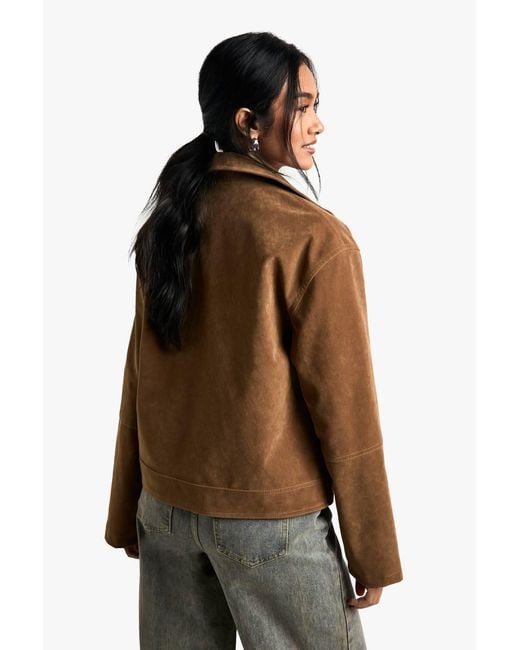 Boohoo Brown Suede Look Zip Jacket