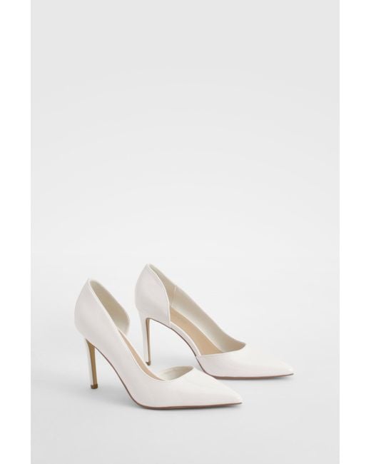 Boohoo White Patent Cut Out Basic Mid Height Court
