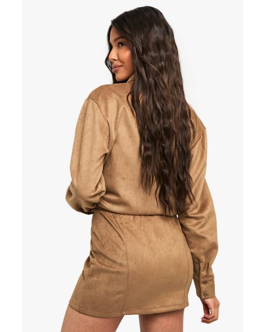 Boohoo Brown Suede Look Mini Skirt