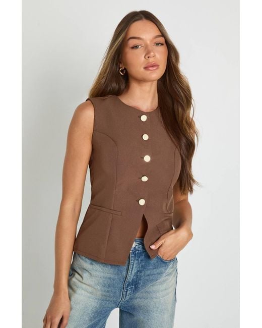 Boohoo Brown Button Trim Detail Tailored Waistcoat