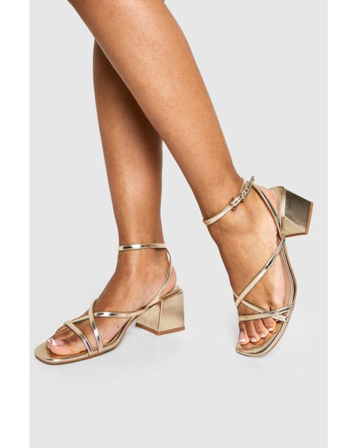 Boohoo White Metallic Crossover Strap Detail Low Block Heels