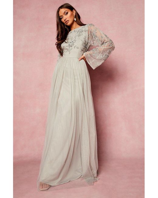 long sleeve embellished maxi dress uk