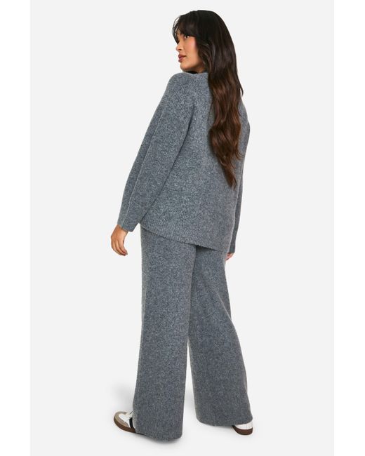 Pantalón Plus De Pernera Ancha Y Punto Suave Boohoo de color Blue