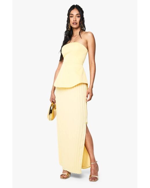 Boohoo Bandeau Peplum Chiffon Mix Maxi Dress in Metallic