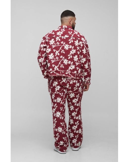 Pantalón Plus De Campana Con Estampado De Tapiz De Flores Boohoo de color Red