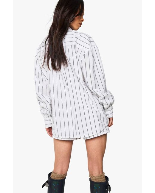 Boohoo Gray Stripe Long Sleeve Shirt & Shorts Co-Ord