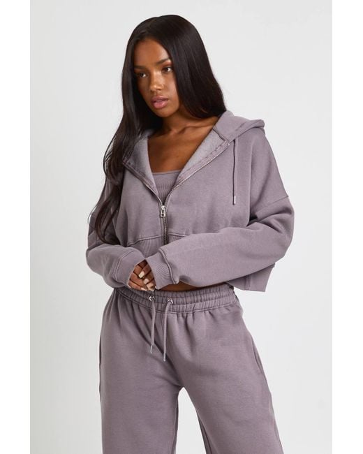 Boohoo Women's Green Deep Hem Crop Top Piece Hooded Tracksuit