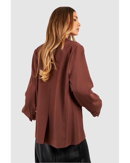 Boohoo Brown Single Breasted Relaxed Fit Tailored Blazer