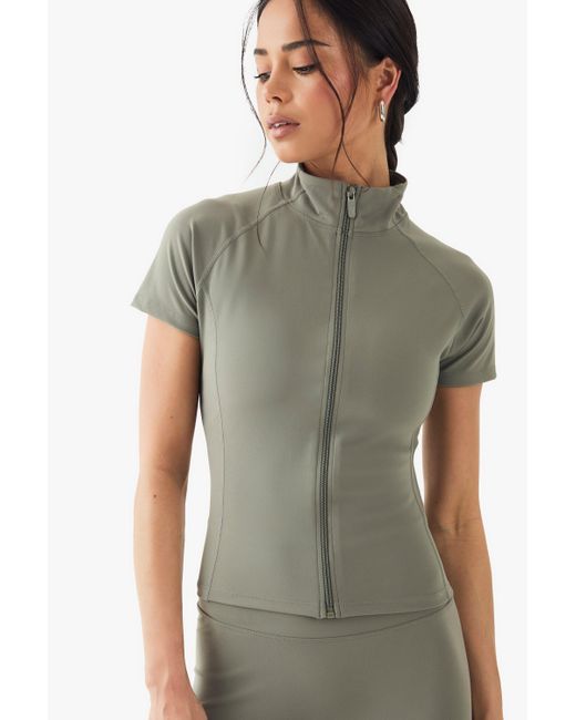 Boohoo Gray Dsgn Studio Supersoft Peached Sculpt Zip Through Short Sleeve Top
