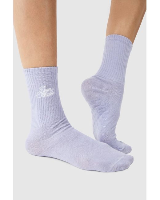 Calcetines Deportivos Con Agarre De Yoga Y Pilates Con Texto Dsgn Studio Boohoo de color Purple