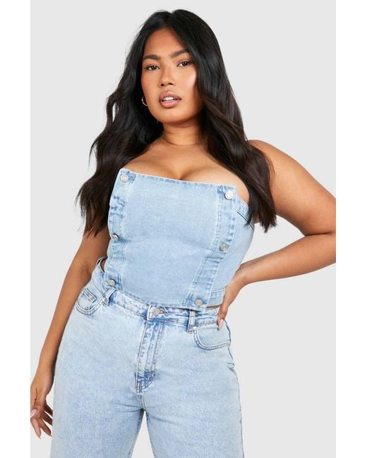 Boohoo Blue Plus Button Down Denim Top