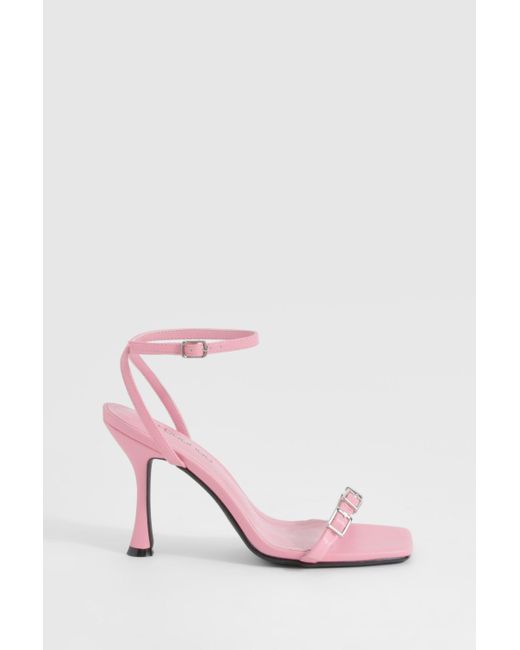Boohoo Pink Square Toe Mini Buckle Barely There