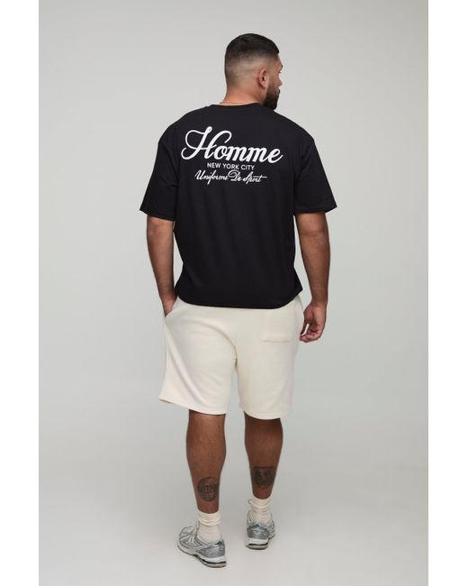 Boohoo Blue Plus Oversized Boxy Homme Print T-Shirt & Short Set