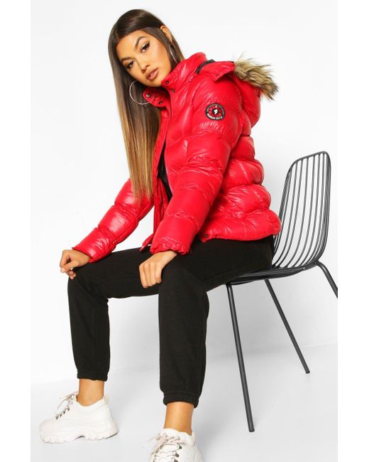 black shiny coat boohoo