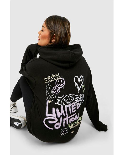 Boohoo Black Limited Edition Graphic Printed Oversized Hoodie