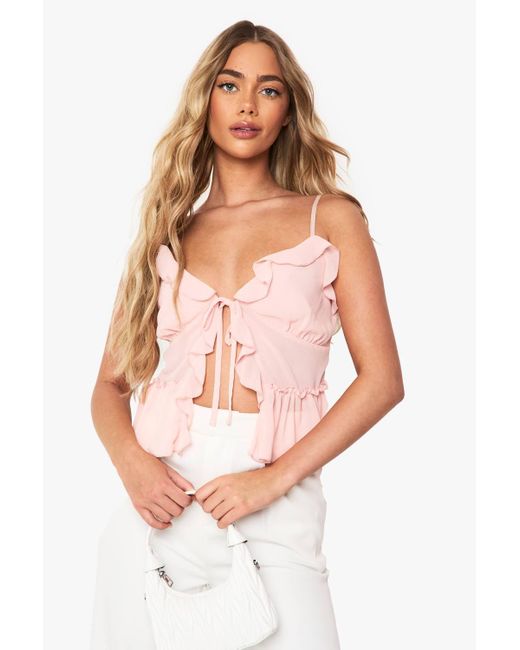 Boohoo Pink Chiffon Ruffle Cami Top