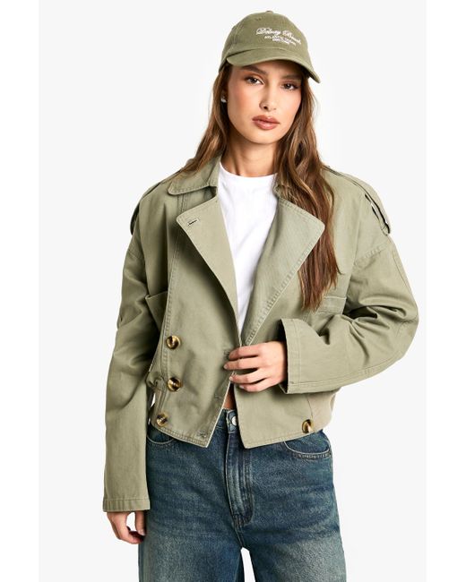 Gabardina Corta Con Detalle De Canalé Boohoo de color Green