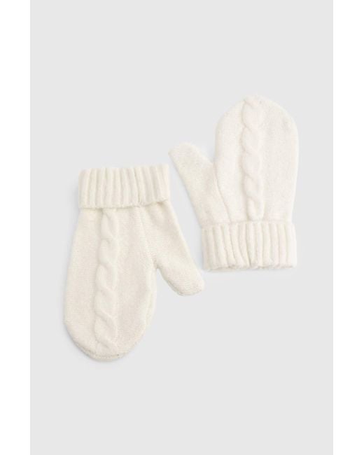 Boohoo White Cable Knit Mitten Gloves