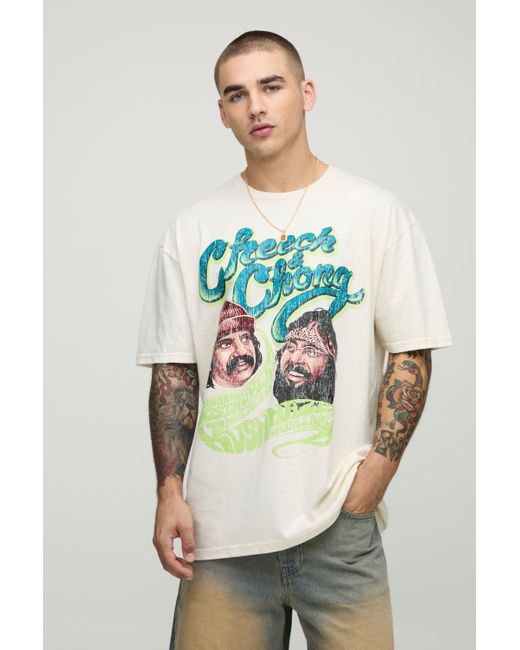 Boohoo Natural Ecru Oversized Cheech & Chong License T-Shirt