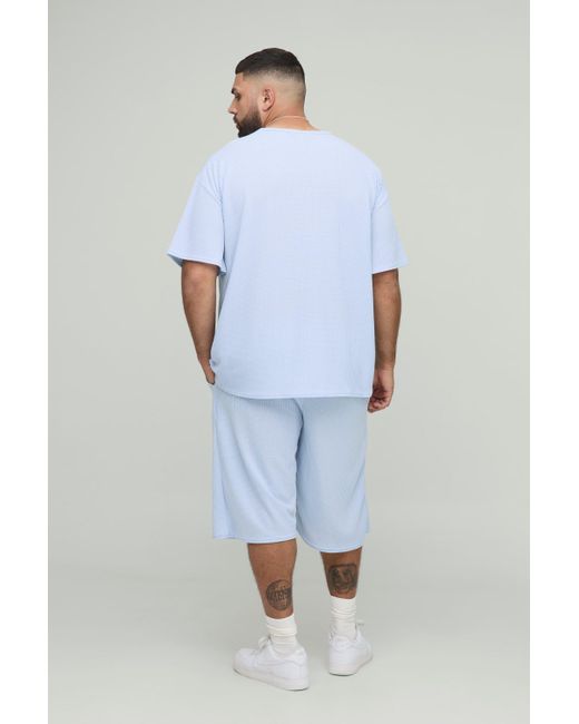 BoohooMAN Plus strukturiertes Oversize T-Shirt & Shorts in Blue für Herren
