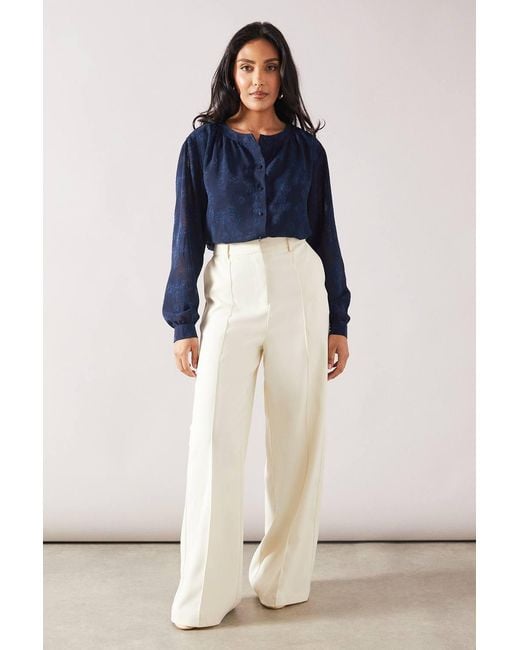 Wallis Blue Petite Jacquard Button Through Blouse