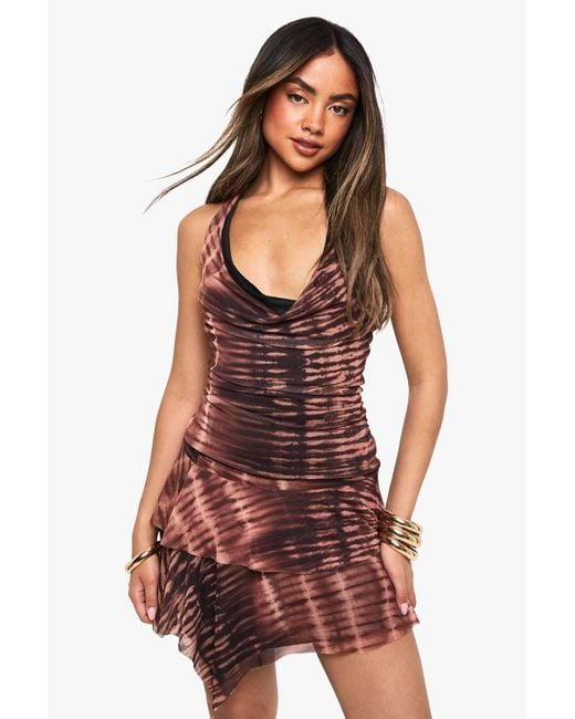 Boohoo Red Tiger Print Mesh Halterneck Top