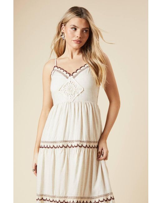 Dorothy Perkins Brown Trim Linen Strappy Maxi Dress
