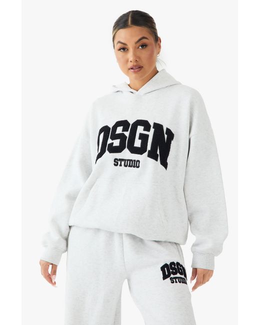 Sudadera Oversize Con Capucha Y Aplique De Felpa Dsgn Studio Boohoo de color White