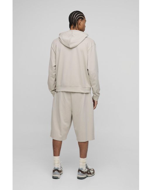 BoohooMAN Natural 260Gsm Loopback Basic Oversized Fit Drop Crotch Shorts for men