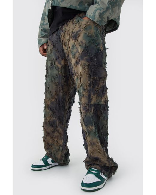 Boohoo Black Plus Fixed Waist Relaxed Oil Camo Cargo Tapestry Trouser