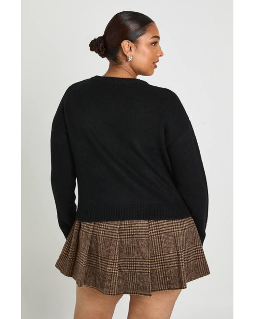 Boohoo Black Plus Button Down Crew Neck Cardigan